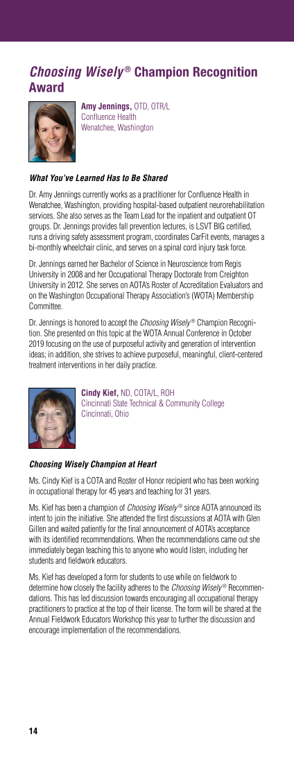 2020 AOTA & AOTF Awards & Recognitions page 14