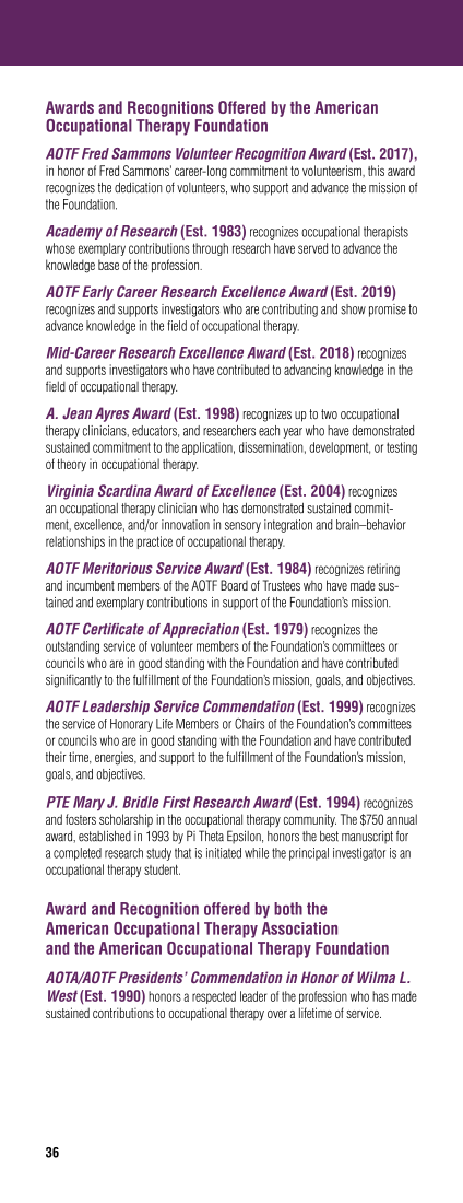 2020 AOTA & AOTF Awards & Recognitions page 36
