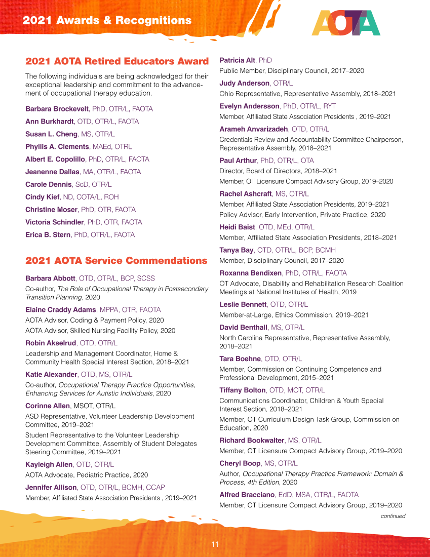 2021 AOTA & AOTF Awards & Recognitions page 11