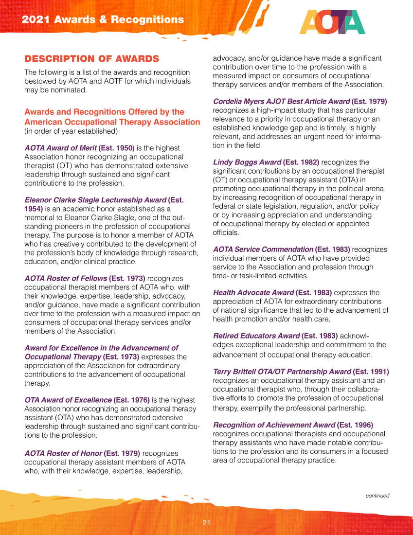 2021 AOTA & AOTF Awards & Recognitions page 21