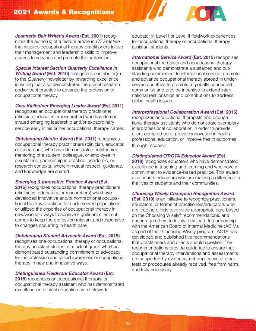 2021 AOTA & AOTF Awards & Recognitions page 22