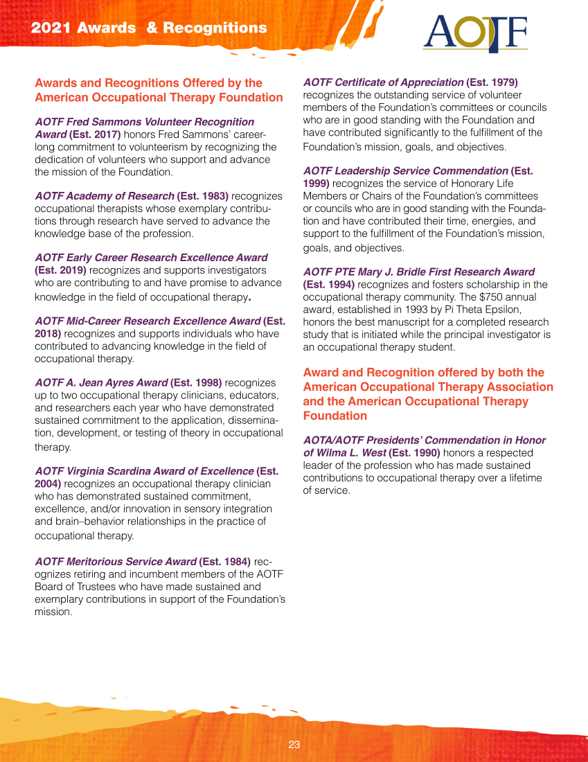 2021 AOTA & AOTF Awards & Recognitions page 23