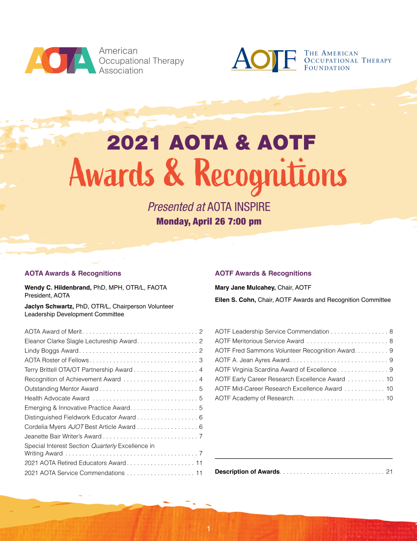2021 AOTA & AOTF Awards & Recognitions page 1