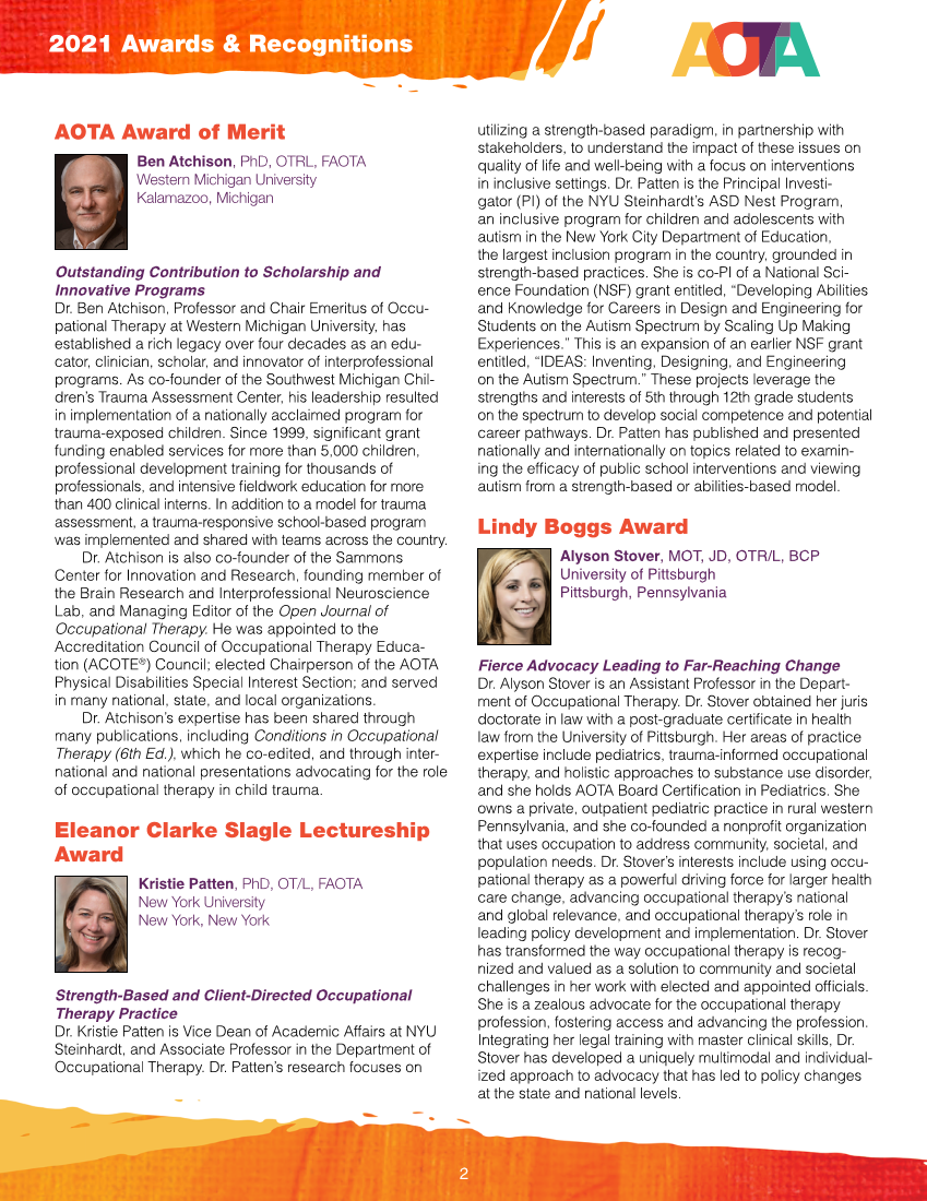 2021 AOTA & AOTF Awards & Recognitions page 2