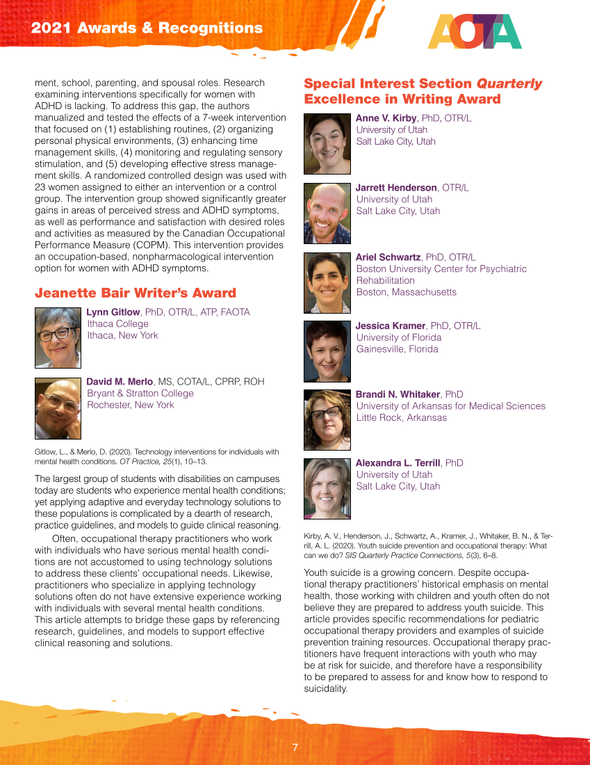 2021 AOTA & AOTF Awards & Recognitions page 7